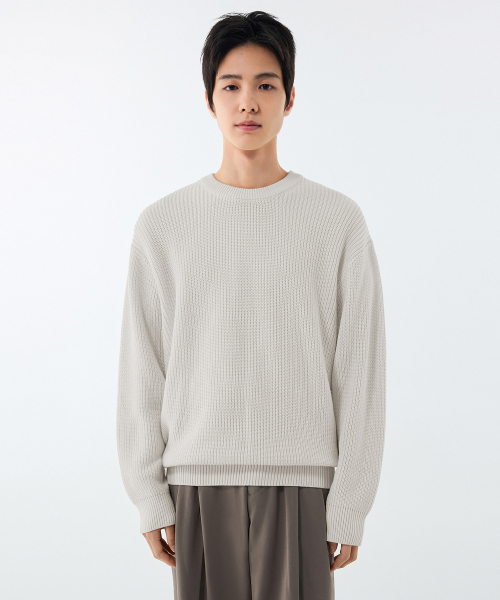 Cotton rib crew‑neck knit [Cream] — хлопковый трикотажный джемпер (крем)
