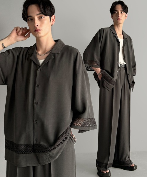 Classical Origin — кружевная рубашка с открытым воротником (Lace Panel Open Collar Shirt)