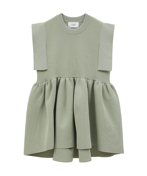 CLANE SQUARE SLEEVE GATHER KNIT TOPS — трикотажный топ со сборкой на рукаве