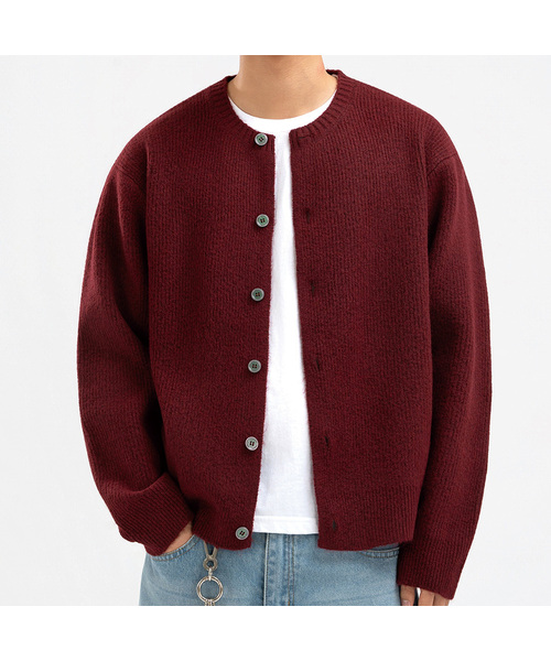 Semi‑over crop fit round cardigan dark red