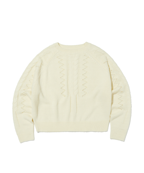 DAMAGED CABLE KNIT [IVORY] — фактурный вязаный свитер кремовый