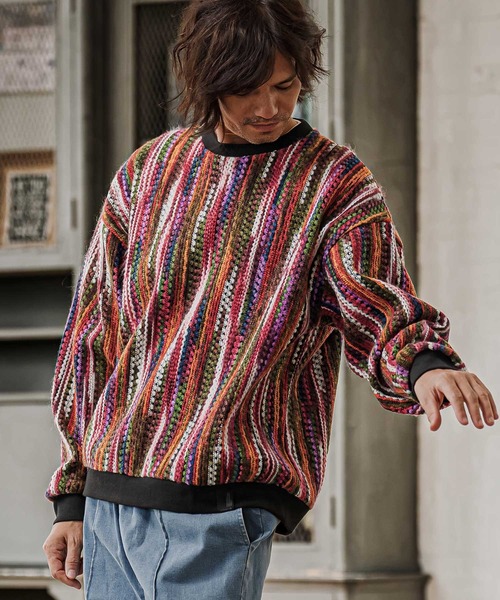 mn3295 Boucle Multicolor Stripe Crewneck Круглый вырез пуловер (PF-262-016)