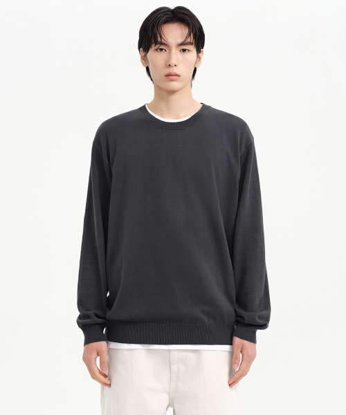 Woolshawl‑supima cotton crewneck knit [Dark Grey]