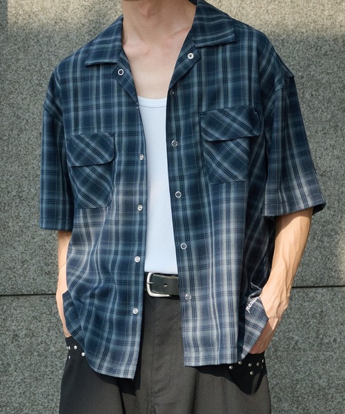 Open Collar Lethal Chetcheck Snap Button Long Sleeve Shirt