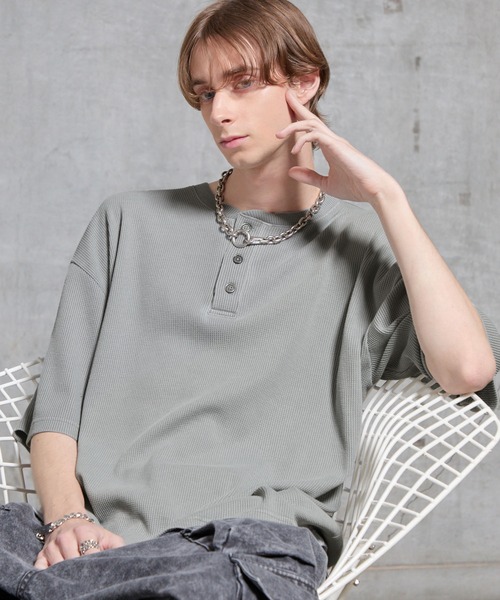 SERACE vintage waffle thermal henry — термальная футболка Henley, полу‑рукав