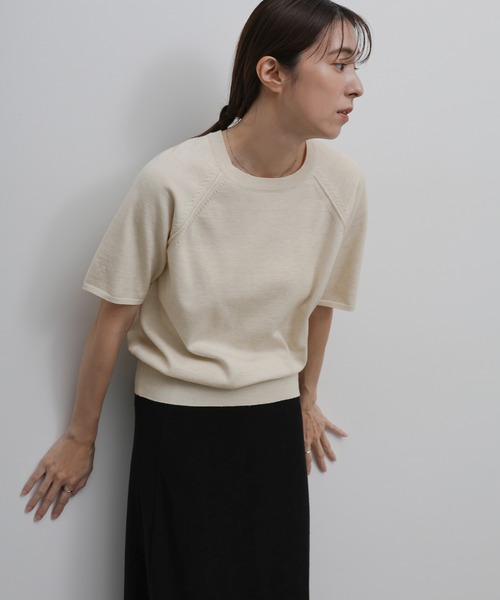 Laglan Half Sleeve Rib Knit Top — топ с рукавом реглан, ребристый