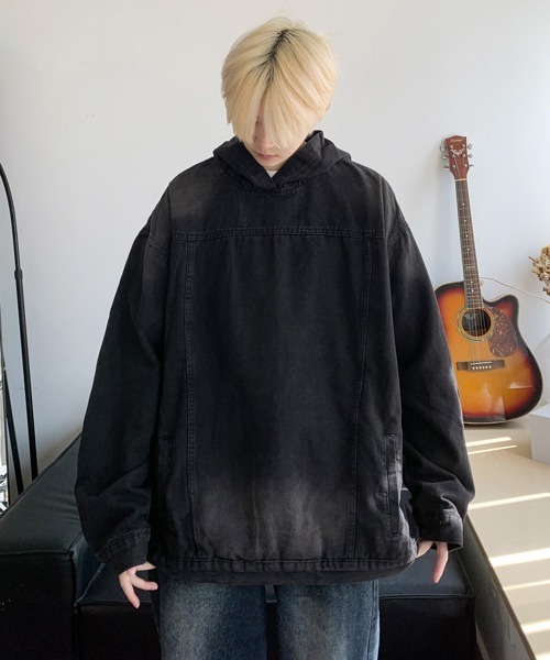 FVLMEN vintage wash denim pullover parka — винтажная джинсовая худи-парка