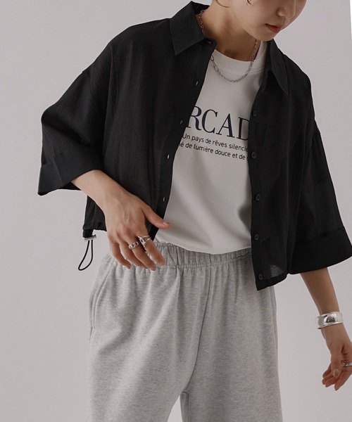 Sheer flannel downstow wide sleeve blouse — шифоновая фланелевая свободная блуза