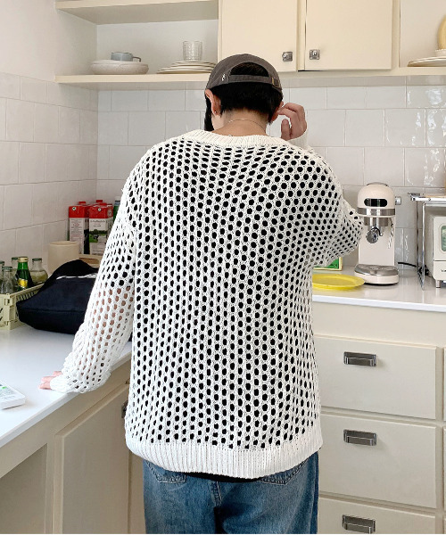 [neos -addictive design-] Loose style et mesh shear knit pullover tops — свободный сетчатый свитер-топ