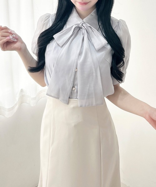 Lamé sheer bow tie blouse — блуза с бантом в ламе