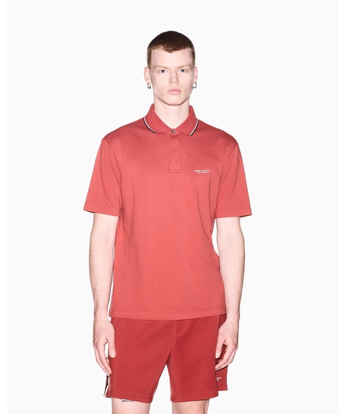 [A|X Armani Exchange] AX логотип — пима‑хлопковая футболка с пайпингом, регул. поло/регуляр, полуприлегающий