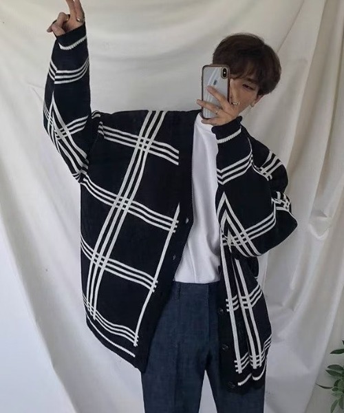 Oversize check polo cardigan — кардиган‑поло oversize
