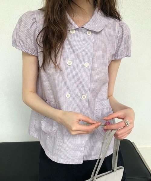 Double Button Chep Plaid ブラウス — двубортная блуза