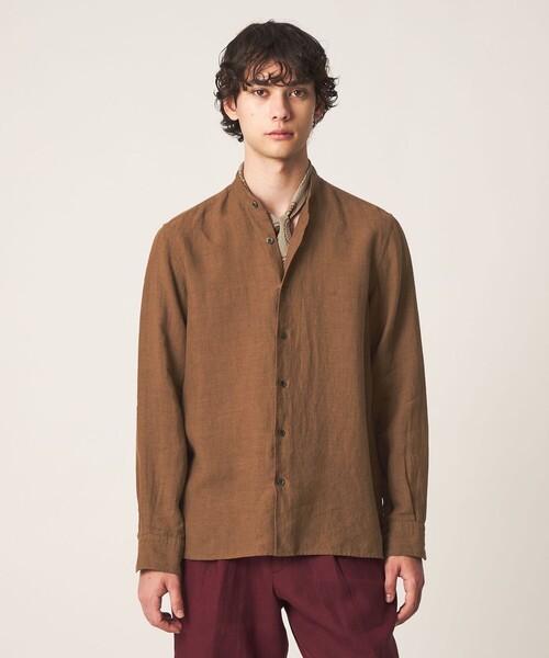 LIBECO linen band collar shirt — льняная рубашка с воротником-стойкой