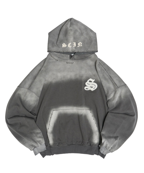 LEATHER PATCH HOODIE GREY — серая худи с кожаной нашивкой