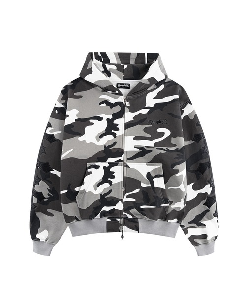 Zipup Camouflage Cross Leather Patch Zip Hoodie — камуфляжная худи с кожаной заплатой, дилерский товар