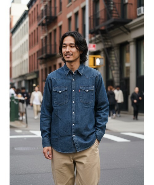 LEVI'S Деним Western denim shirt — мужская рубашка с длинным рукавом, цвет индриго голубой