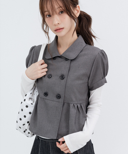 Solid double button puff shirt — однотонная рубашка с пышными рукавами