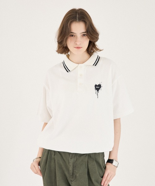 MOSS STITCH DRAW CODE POLO SHIRT / поло с мохровым стежком и кулиской