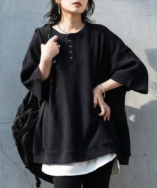 Waffle 100 хлопок Henley Neck T‑shirt