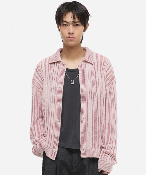 Double textured crew-neck knit кардиган пинк