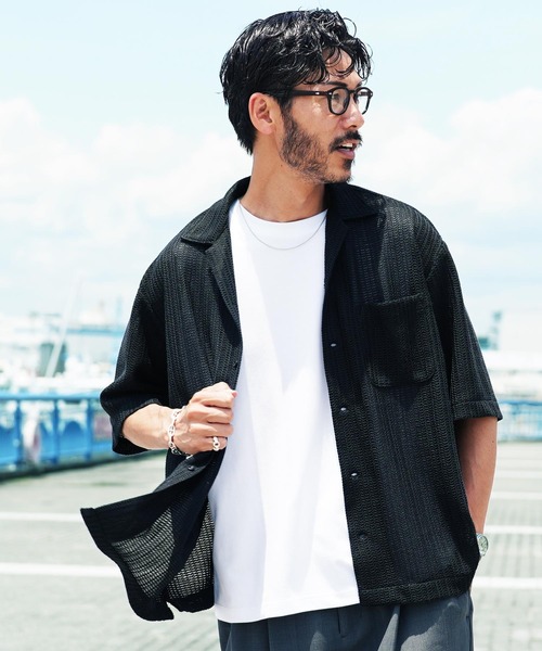 Mesh Draft Big Sleeve Open Collar Shirt — рубашка с большим рукавом и открытым воротом