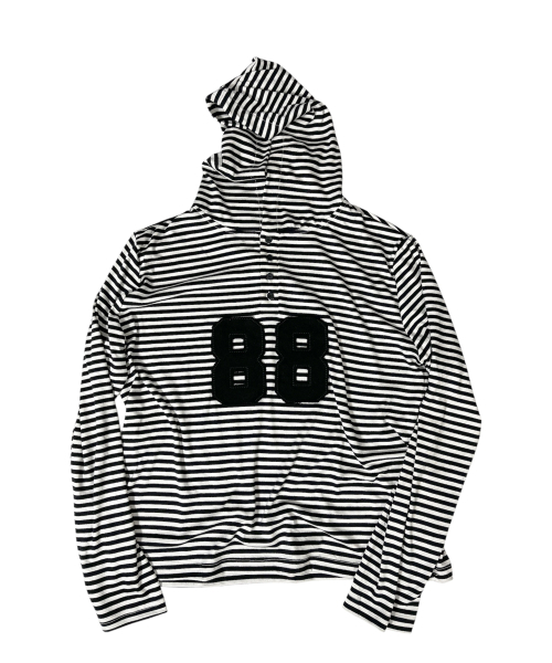 88 Stripe Henley Neck Hoodie (ivory*black)
