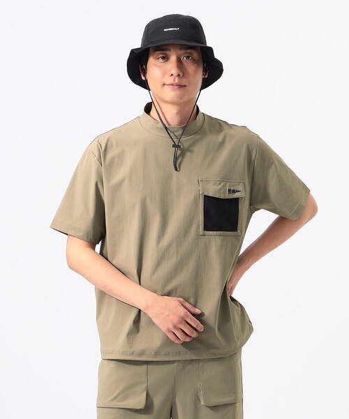 ORANGE LABEL флап‑pocket mock‑neck T‑shirt (UV‑cool touch)