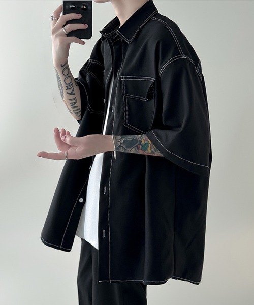 Contrast Stitch Half Sleeve Shirt — рубашка с контрастной строчкой, короткий рукав