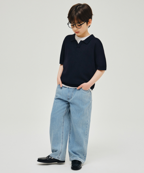 CULTATCH slit neck knit neat polo shirt [NEVY]