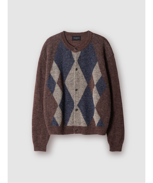 ALPACA ARGYLE CARDIGAN — бордовый кардиган с ромбовым узором альпака