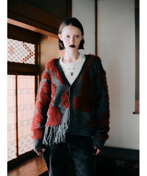 [TAJEN:T] жаккардовый кардиган с бахромой / Jacquard Fringe Cardigan