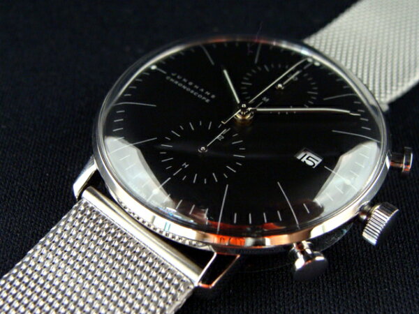 Junghans Max Bill механические часы мужские, хронограф, черный циферблат, браслет из нержавеющей стали, модель 027/4601.02M