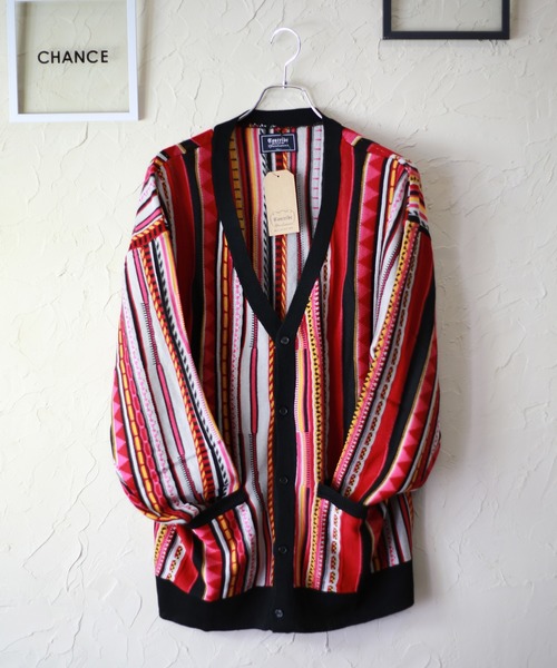 Big shirred set — винтажный стиль, многоцветный, V‑neck knitted cardigan, 3D knit night