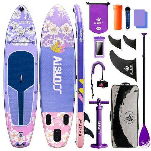 AISUNSS SUP-инфлятабл борд 320cm × 84cm — надувная доска для SUP, комплект, тонкий фиолетовый, для начинающих/взрослых/молодёжи