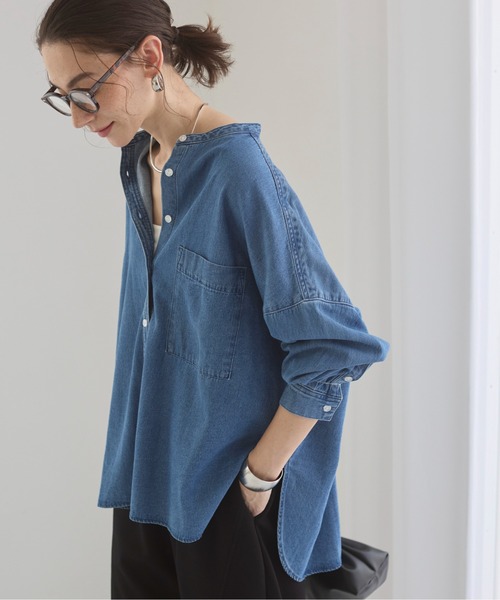 Oversize 2‑size — бенд‑кара деним‑рубашка, длинный рукав, осенне‑зимняя
