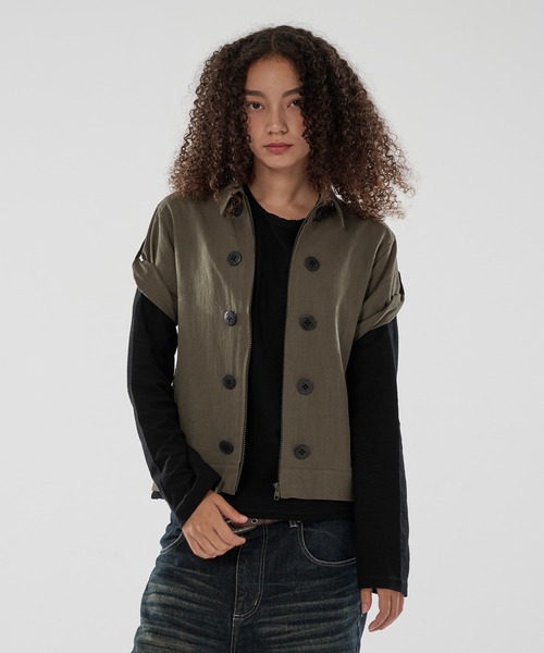 рубашка‑жакет лен‑лайк с декоративными пуговицами (Button Design Linen Like Shirt Jacket)