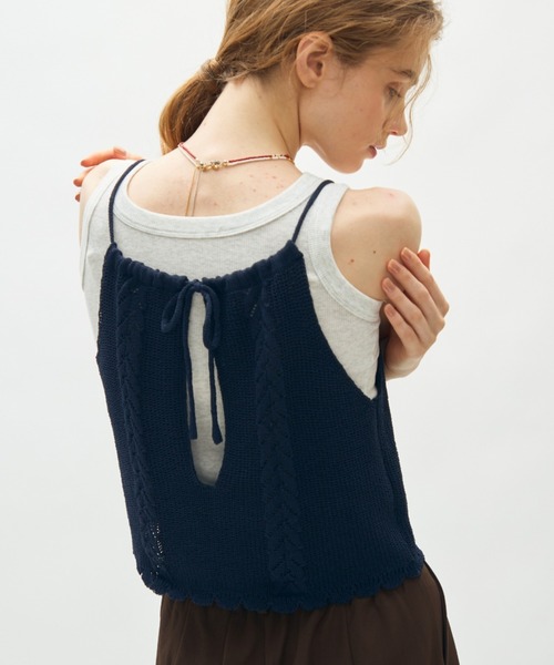 Back ribbon halter knit top — трикотажный топ с лентой на спине