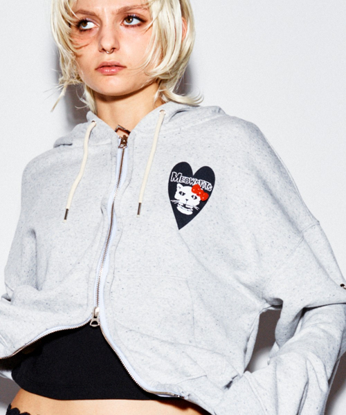 MEOWSFITS Crop Wire Zip‑Up Hoodie серый