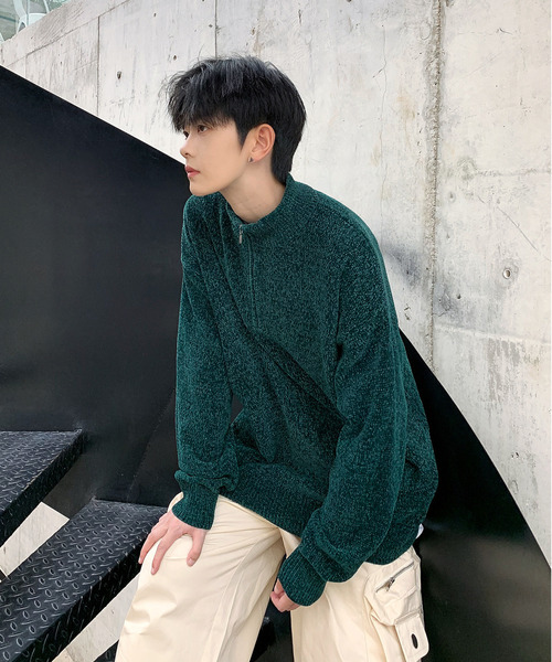 neos -addictive design- Loose Sleeve Sweat mоdel Knit Half‑zip Anorak Pullover