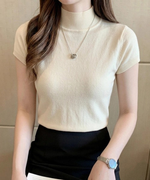 High neck samurai knit полуприлегающий топ с коротким рукавом