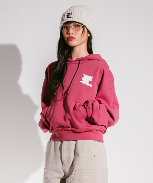 WM GOTHIC APPLIQUE CROPPED HOODIE dark pink (укороченное худи)