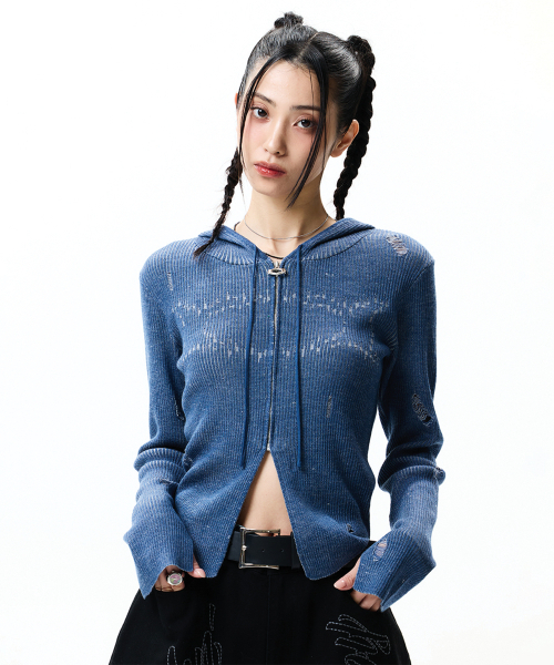 WORMHOLE HOODIED KNIT (для женщин) BLUE (толстовка‑худи синяя)