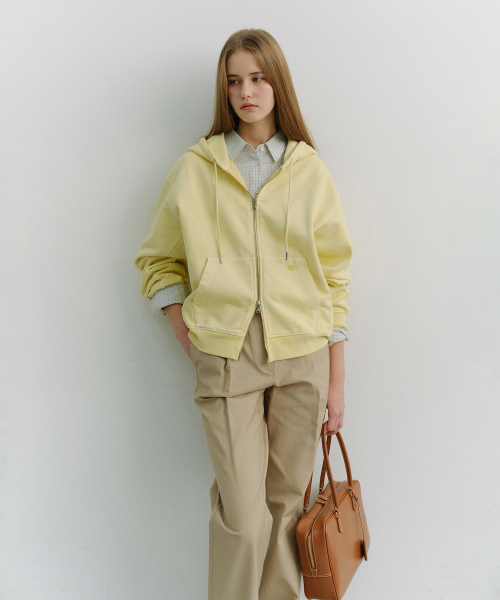 UNISEX garment dyed zip‑up hoodie_UDTS6A114_ванильно‑желтая