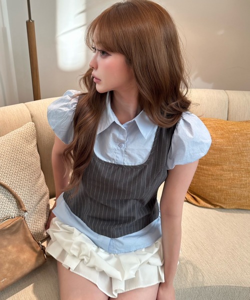 [Поддержка сетапа] Puff‑sleeve tank crop blouse