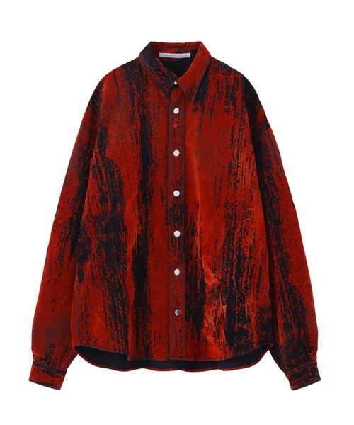 Flocked denim oversized shirt — джинсовая рубашка оверсайз с флок‑эффектом