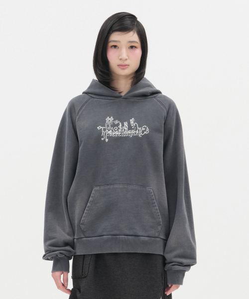 Washed Raglan Hoodie [Charcoal] — рваная раглан худи, цвет угольный