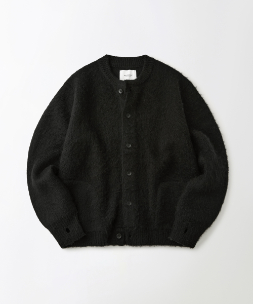 BRUSHED WOOL ROUND NECK CARDIGAN — кардиган из ворсованной шерсти, чёрный