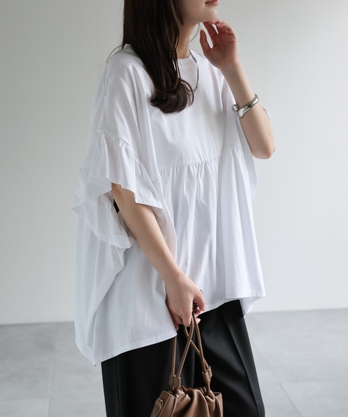 [тип фигуры Кабер] Pepラムフリル Tee / French sleeve ribフリル pull-over [с видео]