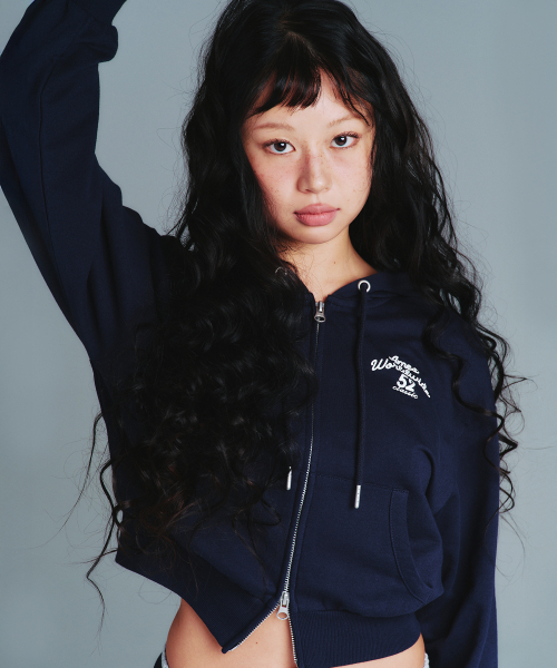 CLASSIC CROP HOODIE ZIP‑UP NAVY